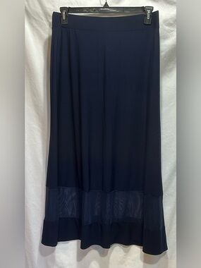 jason maxwell Navy Maxi Skirt with Sheer Hem Panel